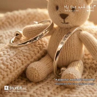 Personalisierter Baby Silber Armreif Glück Rune Gravur Taufe Geschenk