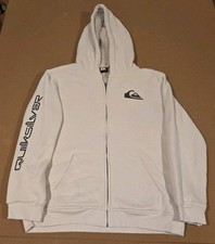 Y2K Quiksilver Youth XL Beige Sherpa Lined Fleece Zip Up Hoodie w sleeve design