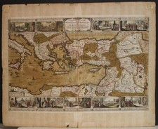 ISRAEL MIDDLE EAST TURKEY GREECE ITALY NORTH AFRICA 1663ca VISSCHER ANTIQUE MAP