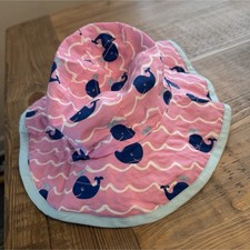 Pottery barn Kids Reversible Whale Print Cotton Sun Hat Pink Blue 12-24 Months
