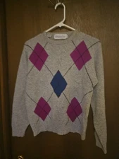 Women's Vintage Outlander Lamb's Wool And Angora Wool Large Argyle Sweater