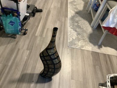 Black Lacquer Resin Wood Grain Floor Vase, Modernist.