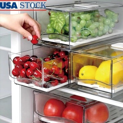 Stackable Fridge Organizer Bins Fruits Vegetables Meat Storage Containers New