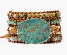 Mixed Stones Bohemian Wrap Bracelets Leather Wrist Band Adjustable