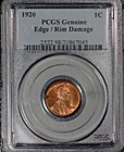 1920 Lincoln Cent, PCGS Genuine, BU, Rim Damage