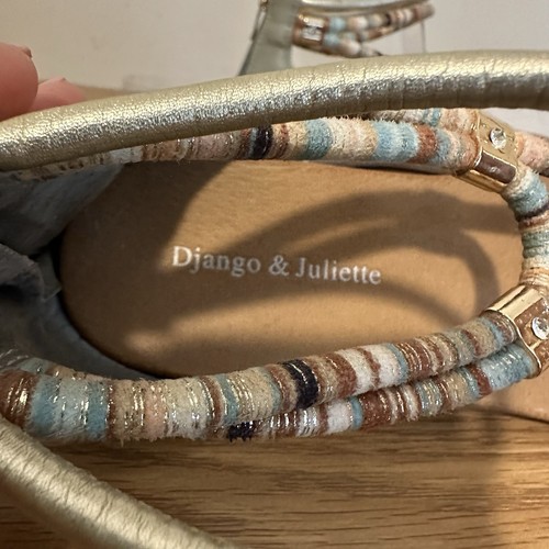 Django & Juliette Sandal Beaded Size 37 US 6.5 Blue Leather Flats Slingback - Bild 7 von 10