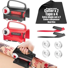 2 - Pack Wrapping Paper Cutter and Tape Dispenser , Make Cutting Easily Safely 