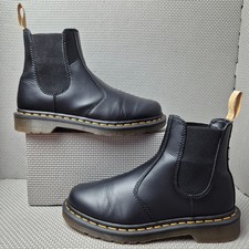 Dr Martens 2976 Boots UK 5 Women's Black Vegan Leather Chelsea Yellow Stitch Doc