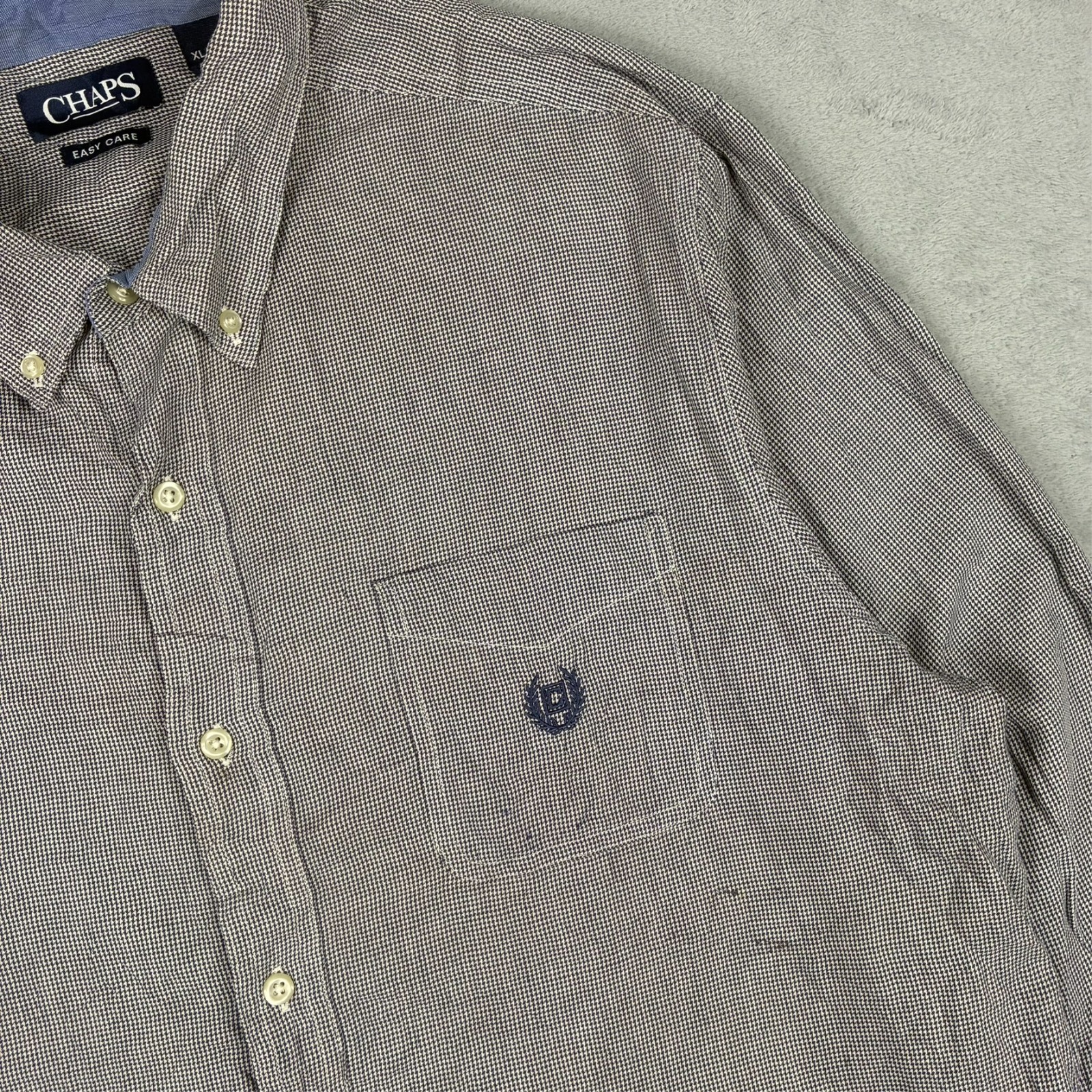 Vintage Chaps 2000's Navy White Micro Gingham Check Size XL Button Down Shirt image 3
