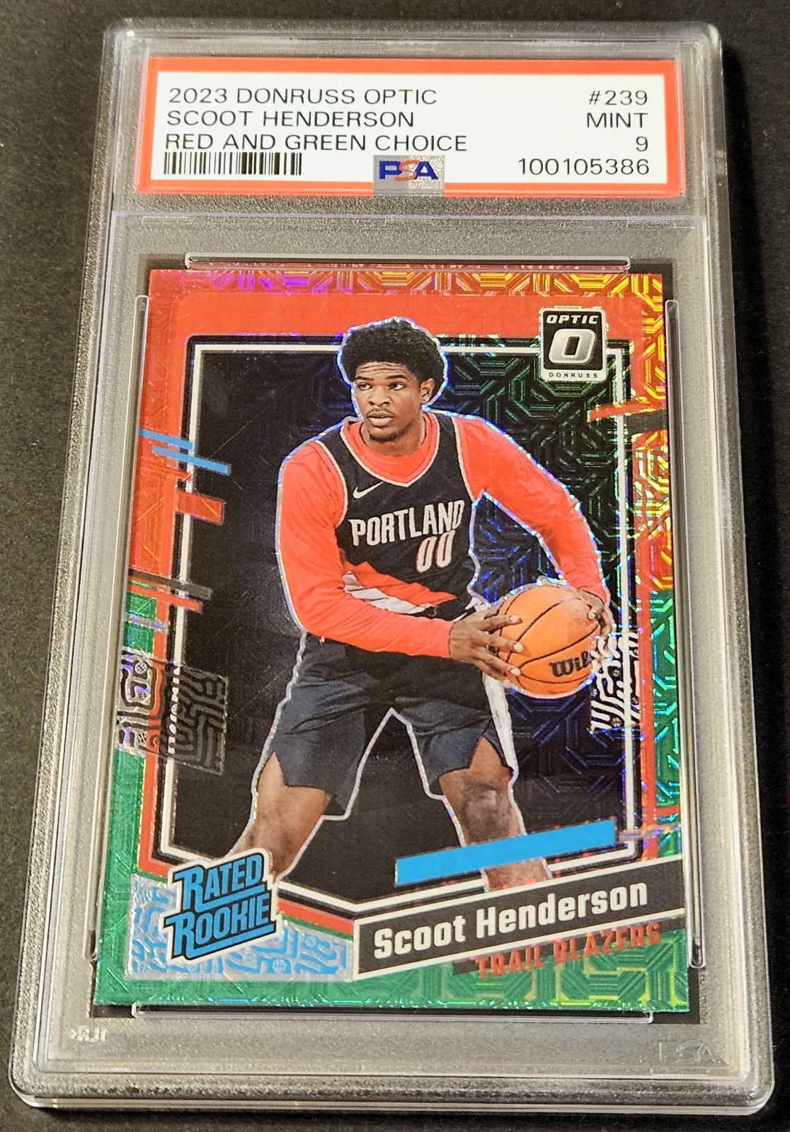 2023-24 Donruss Optic Rookie Choice Red Green Scoot Henderson RC #239 PSA 9