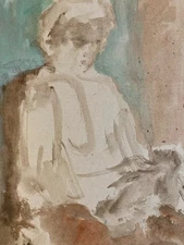 Portrait Painting Man Gouache Paper Expressionist 1950 Expressionism Art