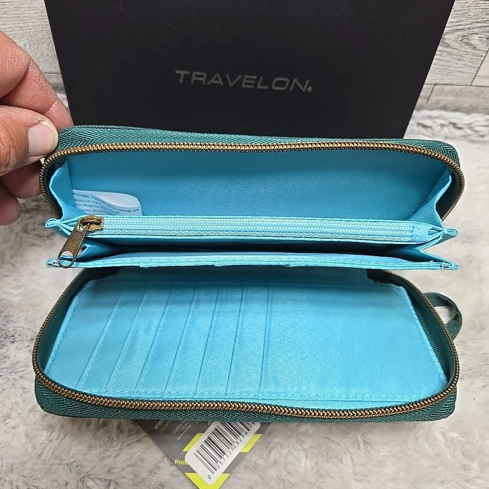 TRAVELON 安全 ID RFID 阻断钱包支票簿玉绿色旅行安全新品 — 第 4/4 张图片