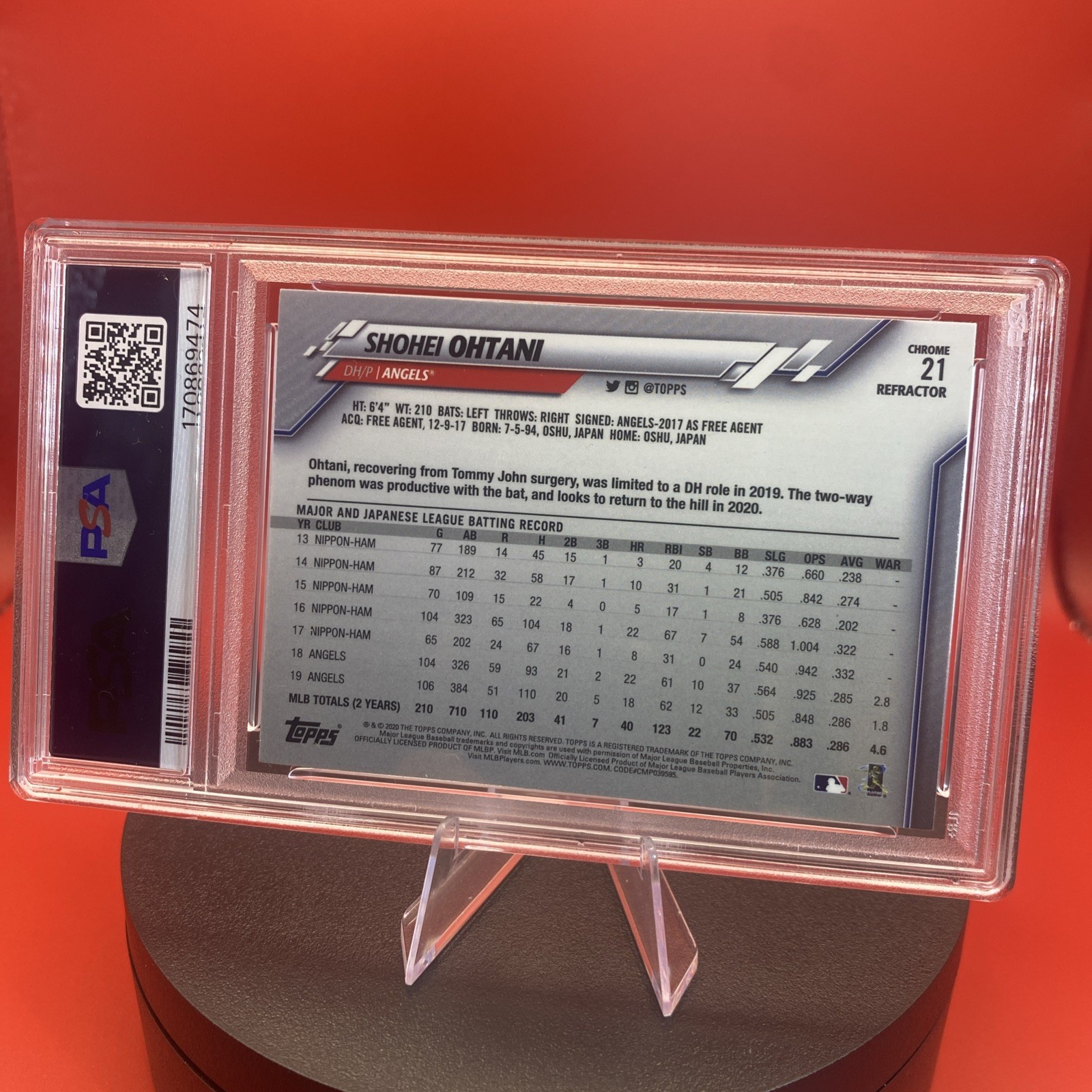 🏁 2020 Topps Chrome - Shohei Ohtani #21 🔥 X-Fractor PSA-7 Near Mint 🤩 view 2