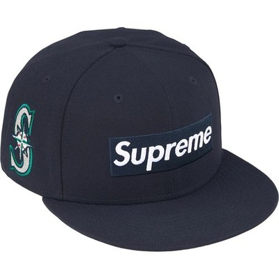 FW25 Supreme x MLB Teams Box Logo New Era Navy Seattle Mariners Hat Snapback Cap