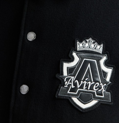 Męska wełniana kurtka bomberka Avirex King styl Varsity prawdziwa skóra jagnięca rękawy - Zdjęcie 6 z 35
