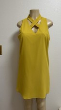 Naked Zebra M Gold/Yellow Mini Shift Dress Sleeveless Crisscross V Neck