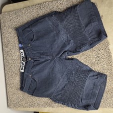 Men's Noiz Blue Jeans Shorts Skate Baggy Wide Moto Grunge Hip Hop Size 40 Faded