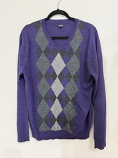 Apt. 9 Men  s L Argyle V-Neck Sweater Purple Merino Wool Blend Preppy Classic