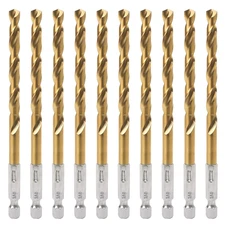 Hex Shank Drill Bits - Set of 10Pcs, 1/4 Inch Premium 4341 HSS Titanium Impact H