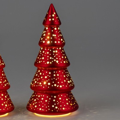LED Deko Baum, Pyramide STARS Sterne rot H. 25cm aus Glas Formano W25