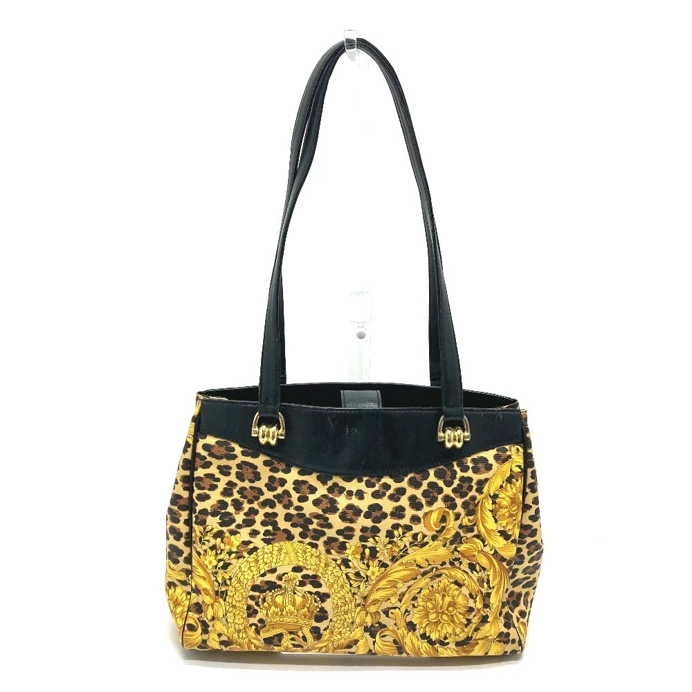 VERSACE Old Versace Leopard Ba Lock Shoulder Tote Bag Yellow x