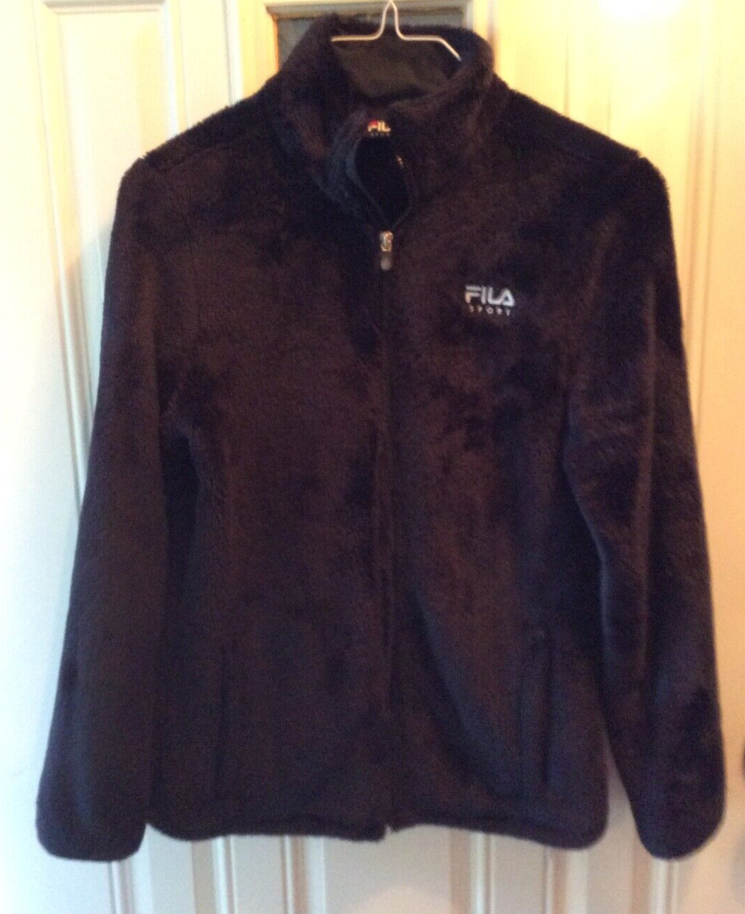 FILA Sport Giacca in Pelliccia Finta Fuzzy Nera Taglia Media