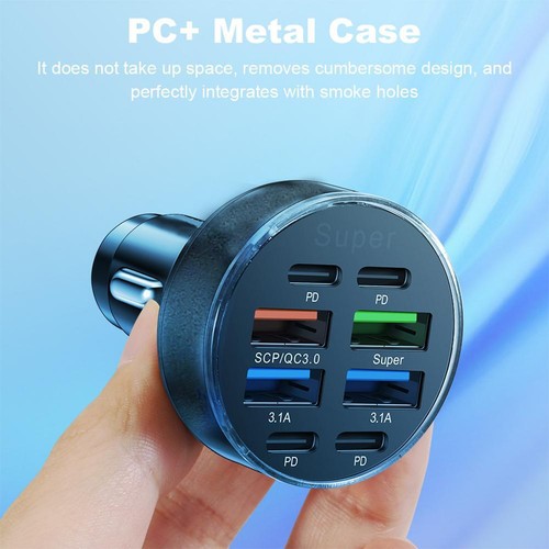 8-Port Car Charger with Digital Display-100W Fast Charging USB-C & Type-C New - Zdjęcie 5 z 9