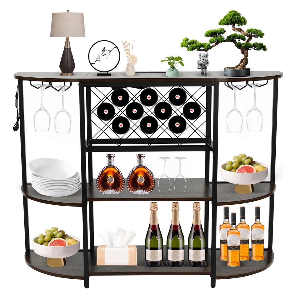 Industrial Home Bar For Liquor and Wine Glasses With Led Lights