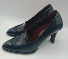 Vintage TOD'S Navy Blue Leather Heeled Slip -On Loafer Pumps Shoes EU 36 US 6