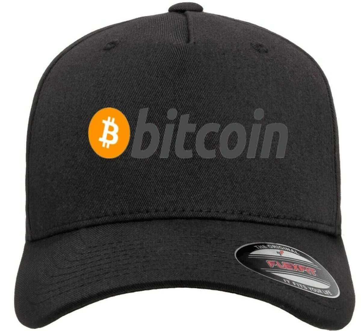 Bitcoin Logo Crypto Symbol Hat Flexfit Baseball Cap Printed Emblem S/M &  L/XL