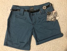 BeBop women Junior s Blue Polka Dots Shorts Black Belt Size 3 Retail 32 NWT