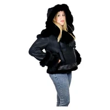 DODICI Women's Sheepskin Shearling Jacket with Fox Trim