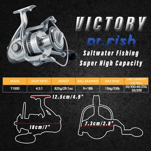 Dr.Fish Saltwater Spinning Reel 11000 10BB Super Large Offshore Fishing