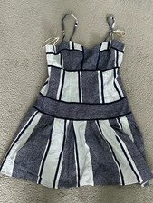 Aryeh Anthropologie Dress Women Size Medium Blue White Sweetheart Neckline