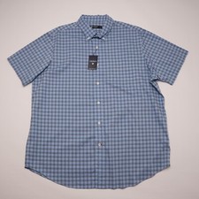 Cremieux Men's Short-Sleeve Shirt XL Blue Check 100 Cotton NWT 75