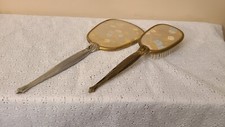 Vintage Art Nouveau Vanity Brush Mirror Set Gold Silver Floral