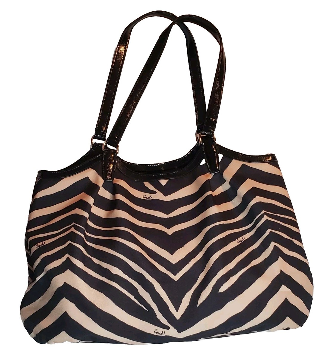 COACH Signature Stripe Black & Cream Zebra Print Shoulder