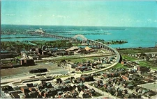 Postcard Sault Ste. Marie Ontario Canada Aerial View New International Bridge