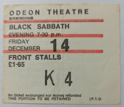 BLACK SABBATH Konzertkarte / Ozzy Osbourne ODEON THEATER 1973