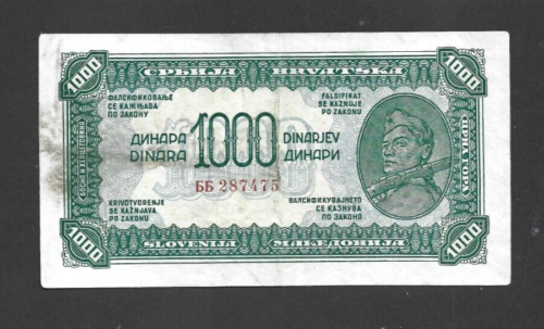 1000 DINARA SEHR GUTER BANKNOTE DER PARTISANENARMEE JUGOSLAWIENS 1944 PICK-55 - Bild 1 von 2