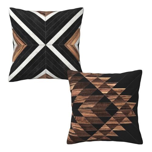 Farmhouse 18x18 Aztec Western Wooden Print Throw Pillow in Black & Brown