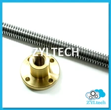 1/2-10 single start ACME Threaded Rod Lead Screw w/ Brass Nut 12" 24" 36" 48"