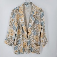 Joanna Blazer Womens Medium Floral One Button Closure Shoulder Pads Vintage Flaw