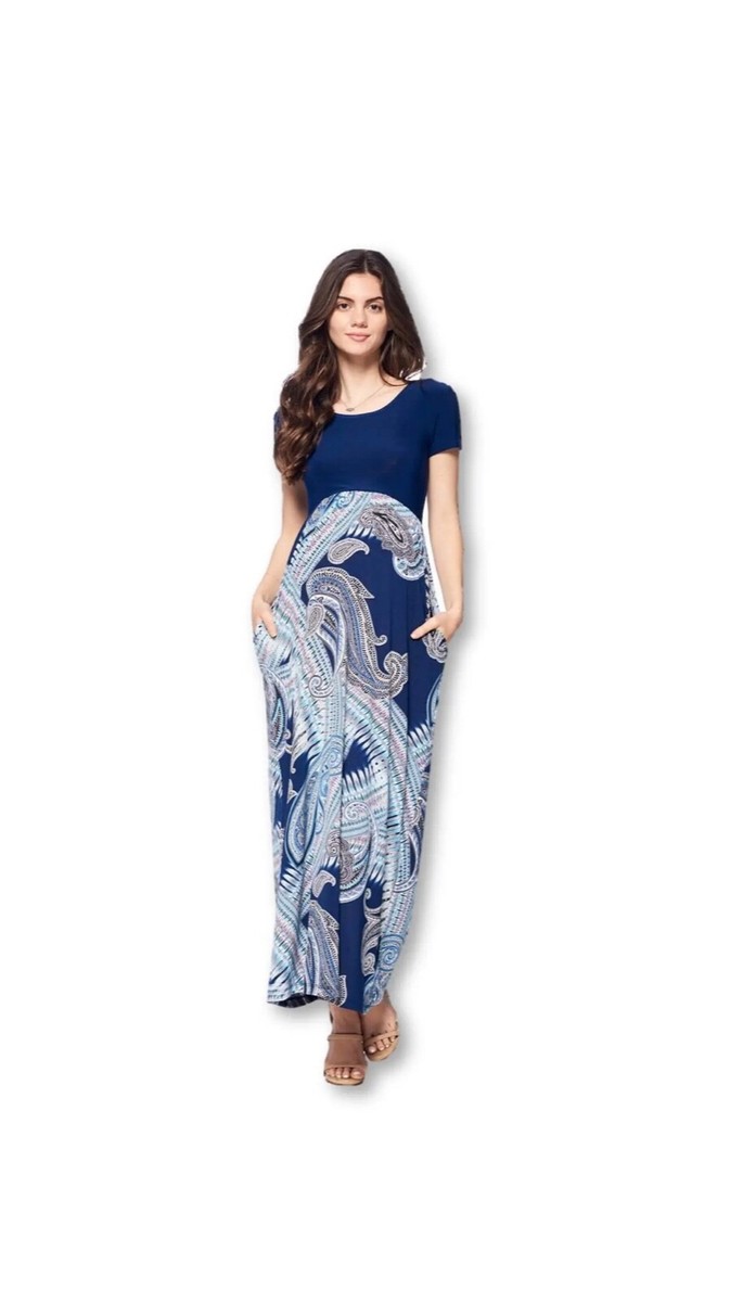 navy blue and white maternity dress Angel Maternity Maternity Wrap Dress in Navy & White Flowers