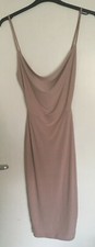 BOOHOO BOO HOO MEG SLINKY STRAPPY COWL FRONT BODYCON PINK MINK DRESS SIZE 8 BNWT