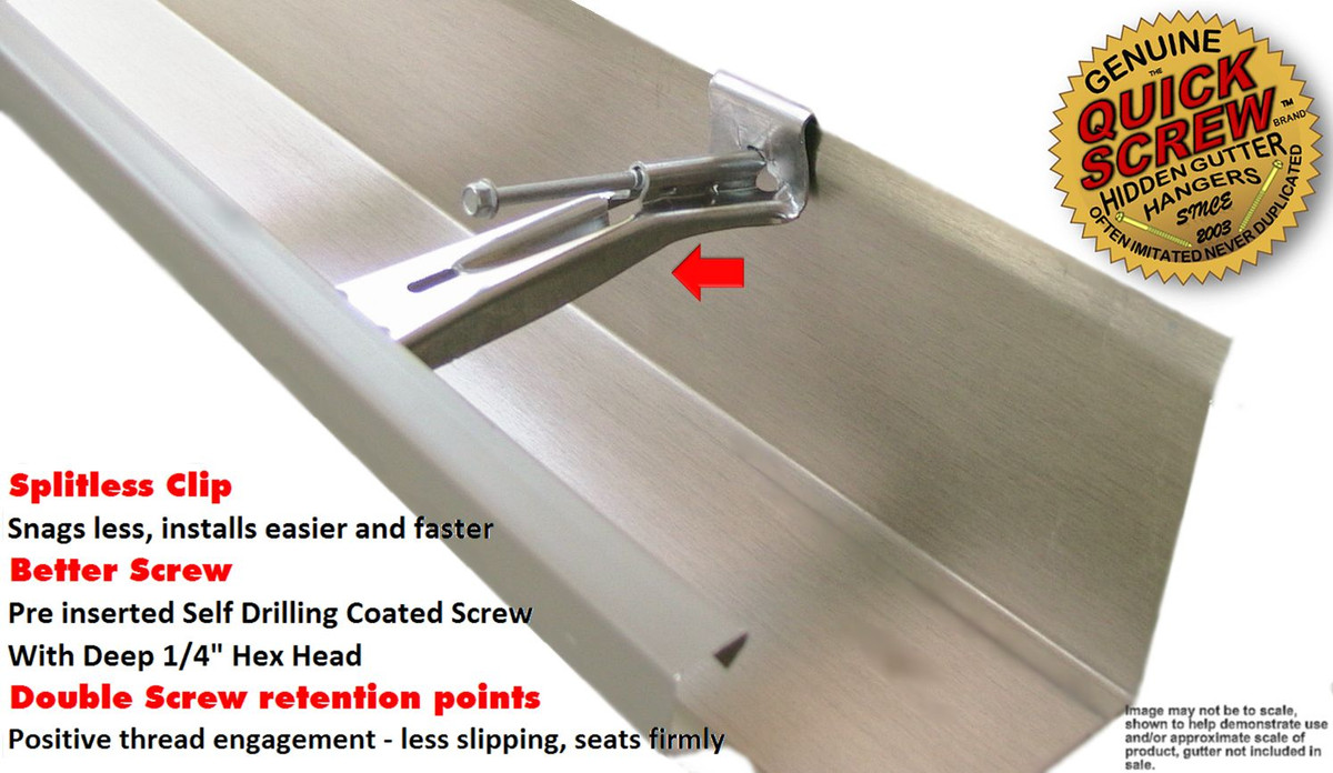 Bulder Quick-Screw 5" Gutter Hangers - Heavy Duty Hidden Gutter Brackets With Pre-Assembled Inserted Gutter Screws - Rain Gutter Parts And Accessories To Fix Or Repair Sagging Rain Gutters (50 Count), Brackets-1106726