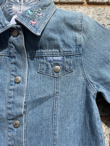 Vintage OshKosh Toddler Girls Sz 4T Denim Snap Front Dress Embroidered Collar - Picture 6 of 7