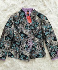 NWT Chinese Traditional Purple Brocade Fabric Buttons Up Light Jacket Siz XL