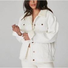 Lola Jeans Ivory Denim Trucker Sherpa Jacket New