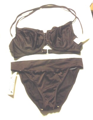 Barely Visible Dark Chocolate Brown Halter Bikini Swimsuit G-Cup Top & XL Bottom